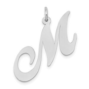 14k White Gold, Ella Collection, LG Fancy Script Initial M Pendant